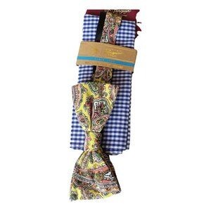 ORIGINAL PENGUIN Yellow Paisley Bow Tie Gingham Cotton Pocket Square Set